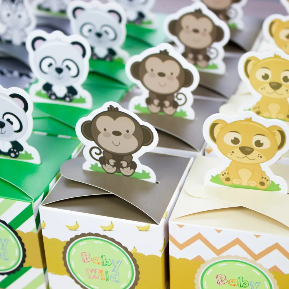 12PCS Baby Shower Favors Safari Animal Wild Favor Box Candy Box Souvenir Boy/Girl Kids Event& Party Supplies