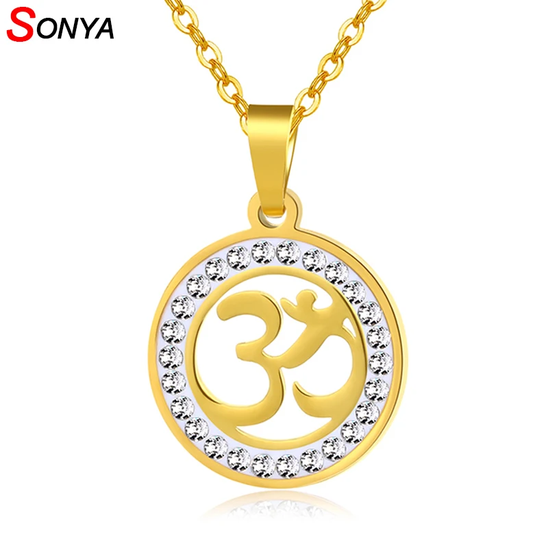 

SONYA Fashion Round OHM Hindu Buddhist AUM OM Stainless Steel Pendant Necklace Hinduism Yoga India Outdoor Sport Women Bijoux