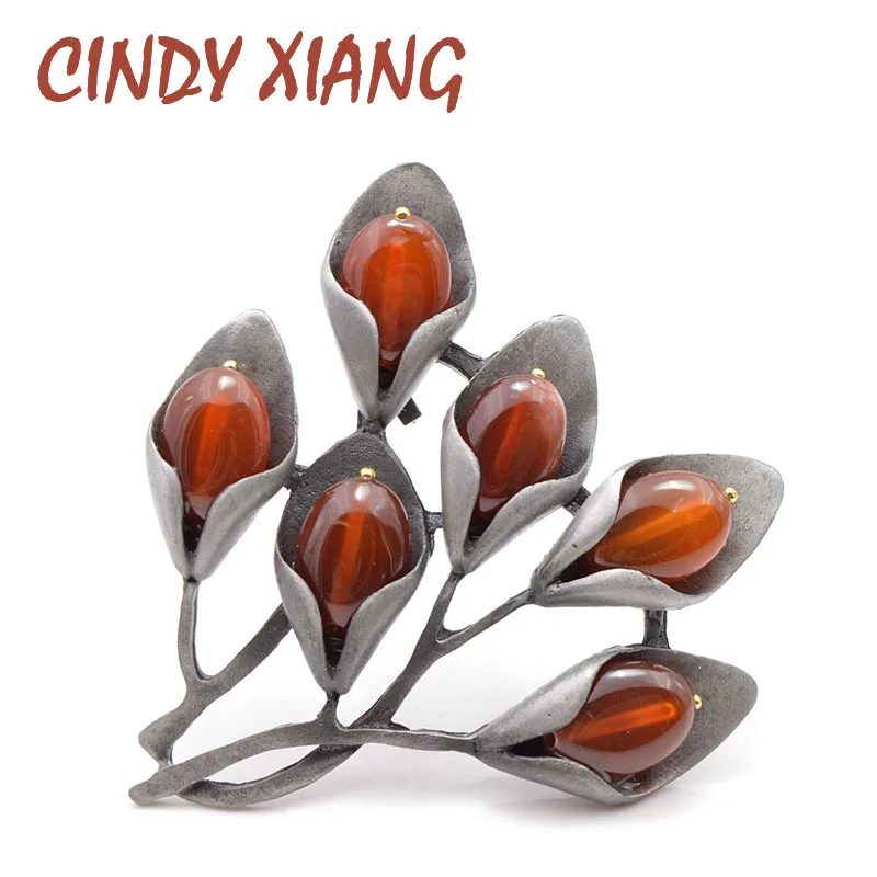 

CINDY XIANG New Arrival Natural Stone Tree Brooches for Women Vintage Large Brooch Pin Coat Accessories Elegant Accessories Gift