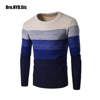 

Casual Striped Sweater Slim Fit Men Long Sleeve Patchwork Pollover O-Neck Male Sweater Thin Man Clothes Agasalho Masc