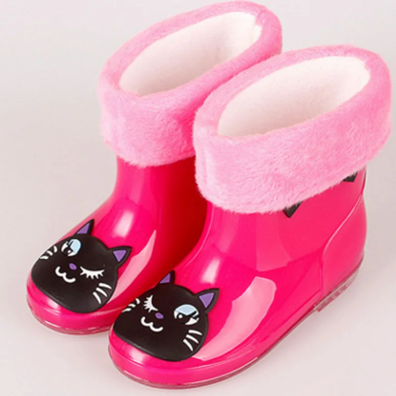 

Winter Warm Rain Boots Fashion Slip-on Plush Rubber Toddler Waterproof Size Cartoon 2017 Rain Boots Kids Color Girls Cute