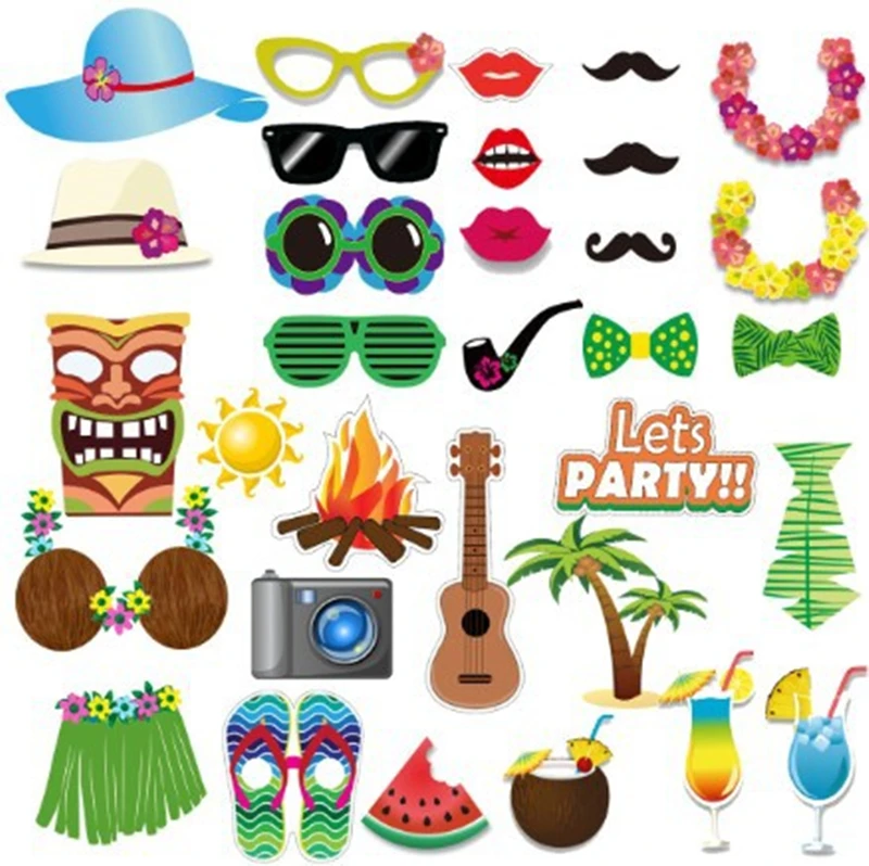 

Aloha 32pcs Luau Hawaii Photo Booth Props Summer Party Supplies