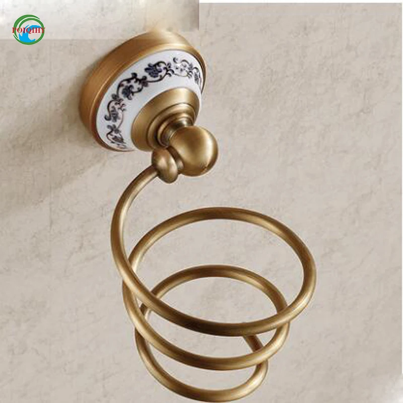 Classic Wall Mounted Hair Dryer Holder Antique Brass Hair Dryer Rack Bathroom Accessories Storage Shelves gold finish brass bathroom hair dryer holder wall mounted
