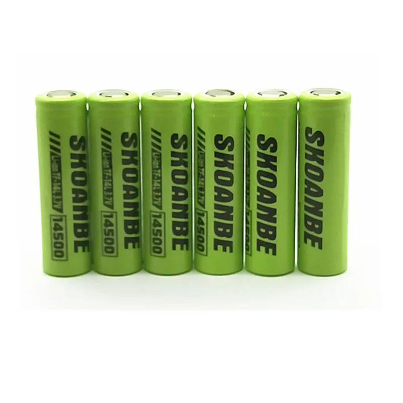Плоский верх SKOANBE 14500 аккумулятор 3,7 V литий-ионная аккумуляторная батарея для фонарика Мыши Зеленый - Цвет: 6PCS