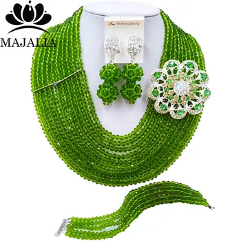 

Majalia Fashion Nigeria Wedding African Beads Jewelry Set Olive green Crystal Necklace Bridal Jewelry Sets Free Shipping 10MK021