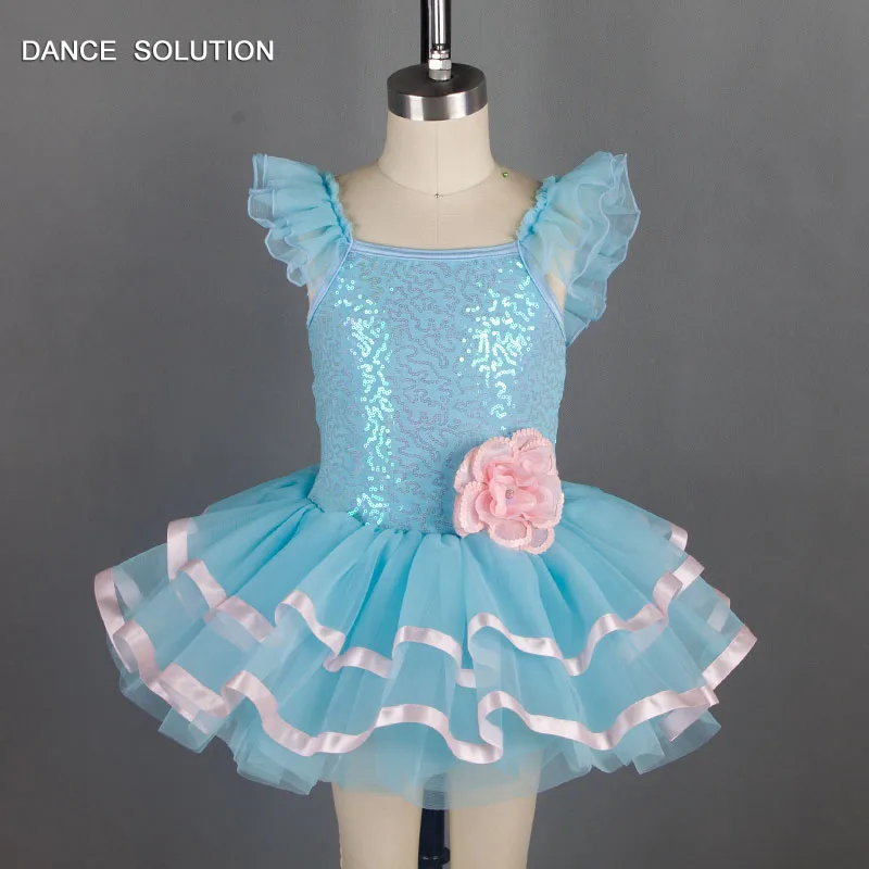 

Children Blue Ballet Tutus Girl Dancing Dress Sequin Dancewear For Kids Stage Performance Free Shipping 16004