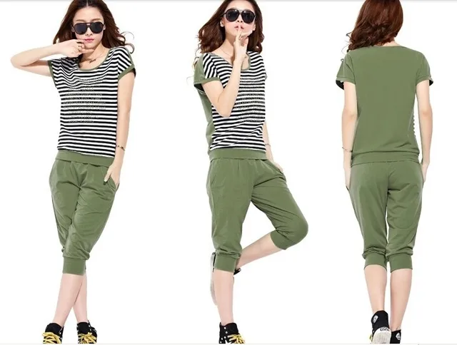 One Set Slim Sportswear  For Lady Summer Woman  Short Sleeve with Pants
