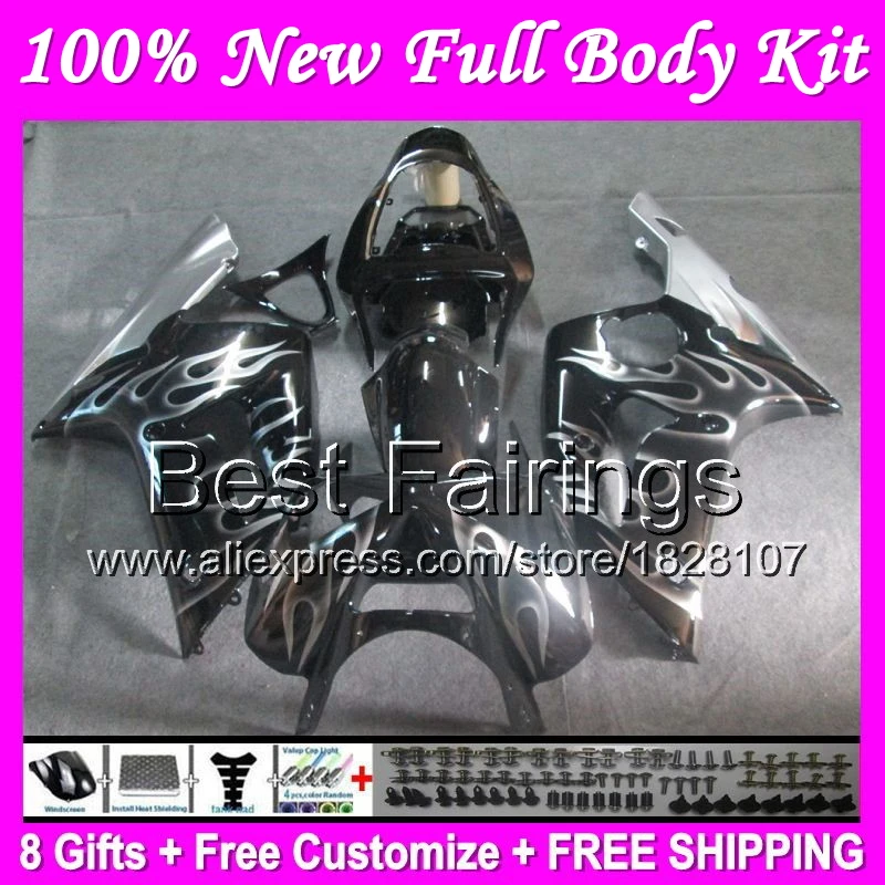 

Fairing For KAWASAKI Silver flames NINJA ZX6R ZX636 03-04 ZX 6R 636 B13 ZX-6R ZX 6 R 03 04 Silvery flame 2003 2004 +Decal