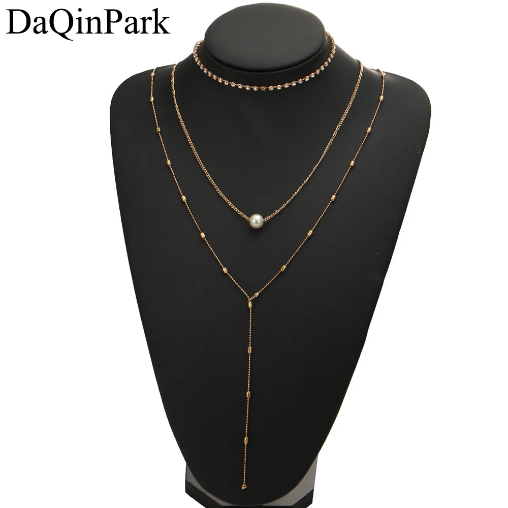 

New Fashion Boho Jewelry Crystal Multi Layer Long Choker Necklaces for Women Sexy Vintage Collier Beads Pendant Necklace Bijoux