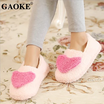 

2018 Winter Woman Slippers Woman Shoes Female Indoor Home Shoes Woman Warm Slippers Outsole Cotton Shoes Heart Lady Footwear