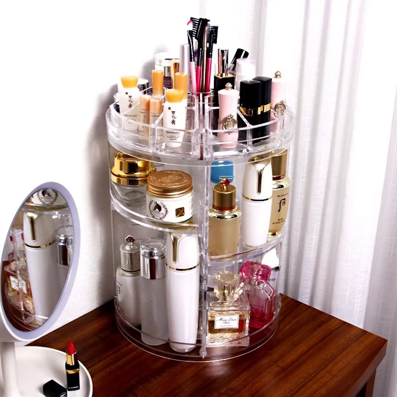 

360 Rotating Storage Rack acrylic transparent cosmetics storage box Dressing table Storage drawer organizer