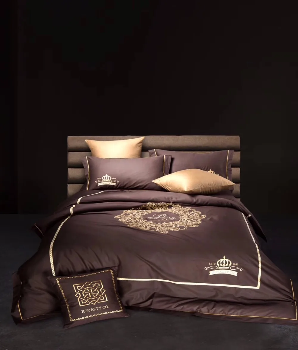 top grade luxury embroidered cotton european style 4pcs bed sheet