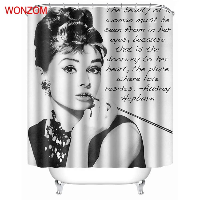 

WONZOM Woman Modern Polyester Waterproof Accessories Bella Shower Curtains For Bathroom Fabric Marilyn Bath Curtain With Hooks