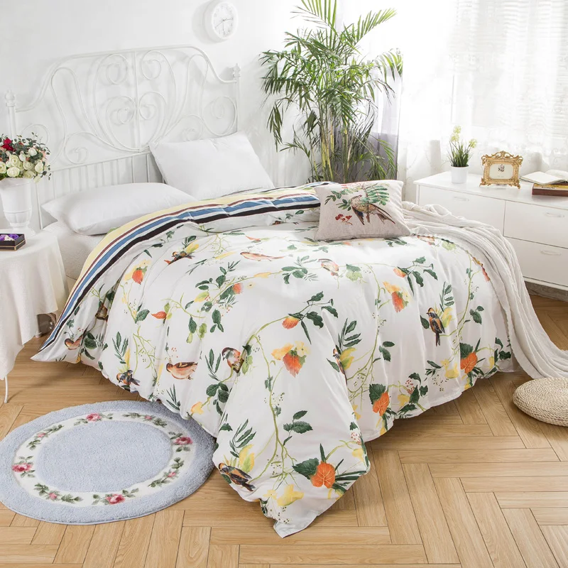 Pretty Bird Pattern Duvet Covers for King Size Bed 100 Cotton White Quilt Cover Suitable for