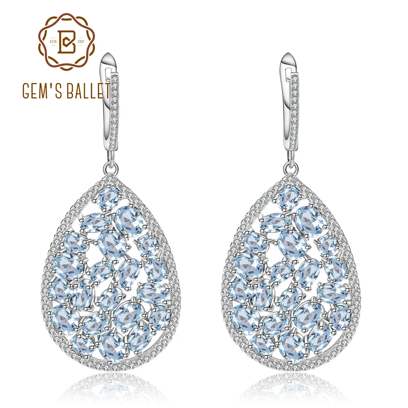 

GEM'S BALLET 13.49Ct Natural Sky Blue Topaz Pear Shap Gemstone Drop Earrings 925 Sterling Silver Fine Jewelry For Women Wedding