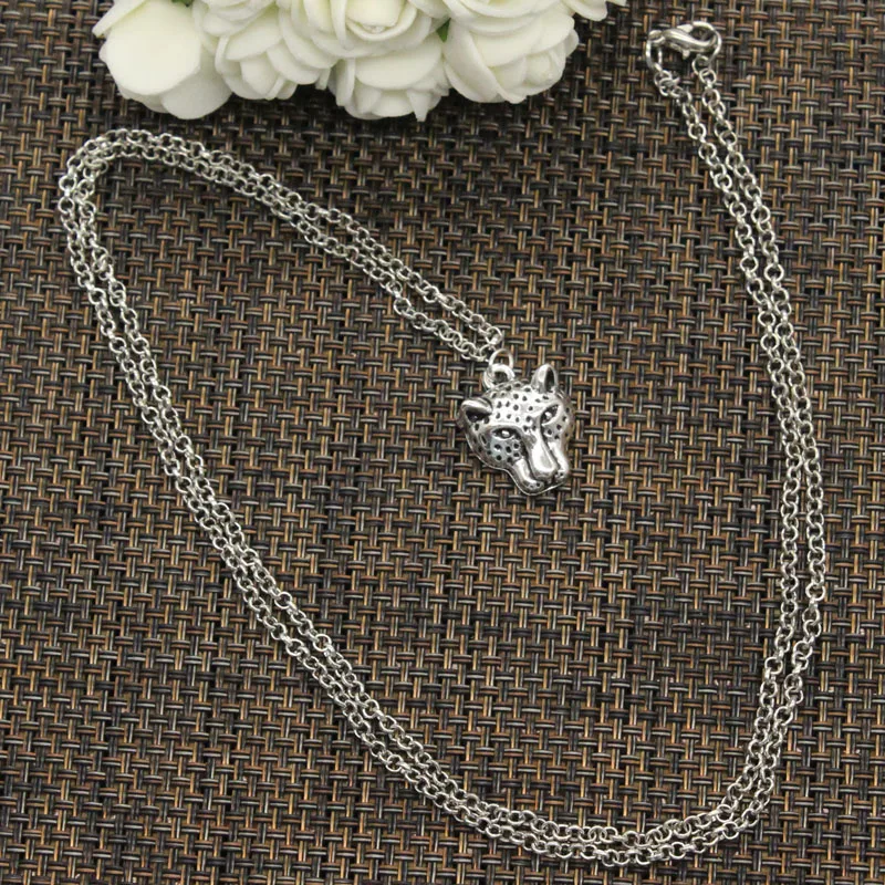 

New Fashion Tibetan Silver Pendant panther leopard head Choker Charm Short Long DIY Necklace Factory Price Handmade jewelry