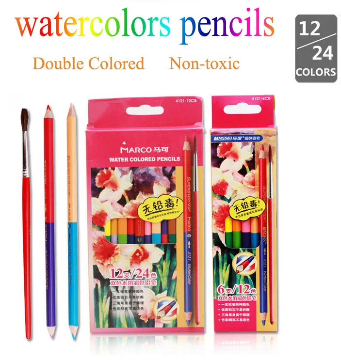Marco 6/12 pcs/lot Safe Non-toxic Water Soluble Colored Pencils Watercolor Pencil Set For Drawing School Office Use