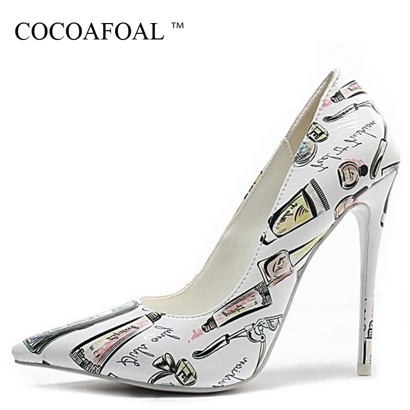 

COCOAFOAL Woman Bridal Heel Shoes White Wedding High Heels Shoes Women's Plus Size Pointed Toe Pumps Party Stiletto Graffiti