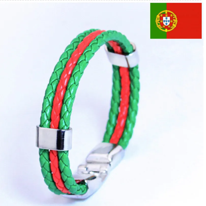 2016 Hot European Cup Bracelet Portuguese flag colors woven leather