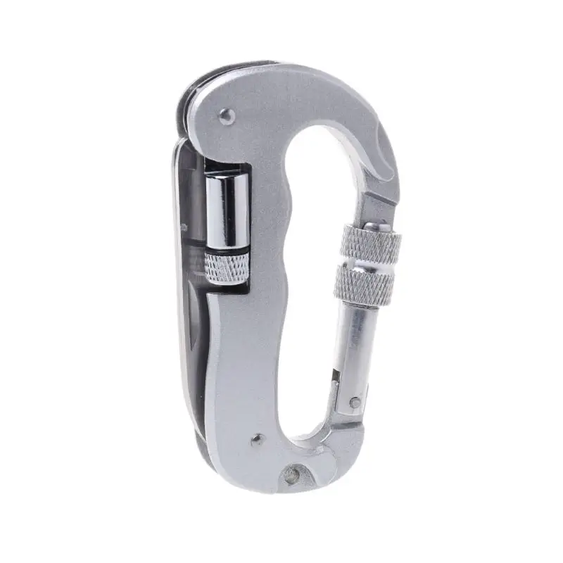 

Outdoor EDC Folding Tool Multi Function Carabiner Hiking Camping Saw Knife LED