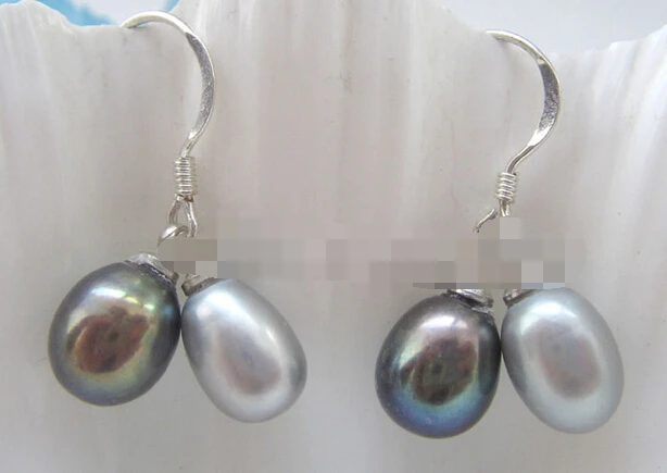 

hot sell new - free shipping 09336 natural black + gray baroque freshwater pearl earring