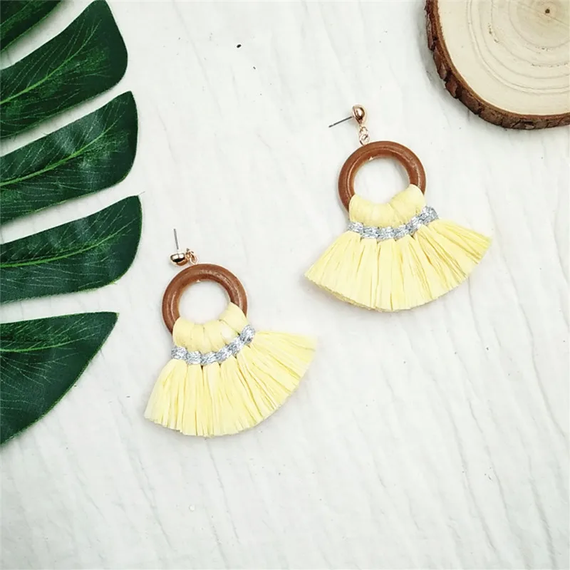 Handmade Exaggeration Fashion Braided Lafite Weaving Tassel Big Earrings Bohemian Style Wedding Party Jewelry Gift ET55 (5)