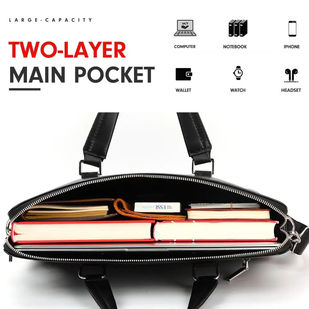  VICUNA POLO Classic Black Business Man Bag Leisure Leather Mens Handbag For Laptop OL Men's Briefca