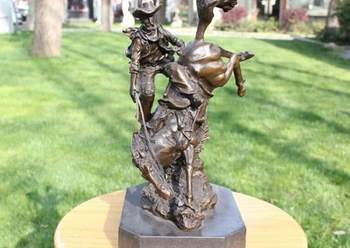 

Western Bronze Copper Marble Base Home Decoration Cowboy Horse Sculpture Statue