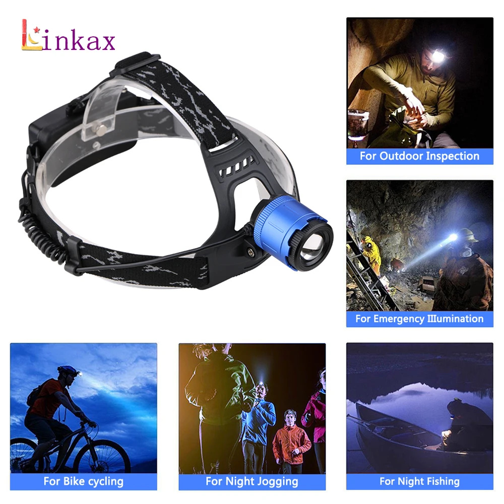 

3 Modes Headlamp Zoom 18650 Battery XM-L T6 Flashlight Forehead Headlamp Rechargeable LED Headlight for Camping Hunting Light