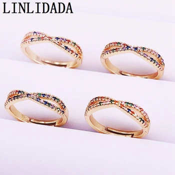 

10Pcs Gold color jewelry rainbow cz engagement ring for women Fashion colorful cubic zirconia dainty ring