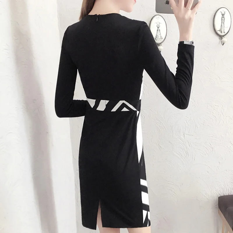 Cheap Noble Fashion Summer Dresses Geometric Pattern V Neck Pencil Wrap Dresses Casual Office Body-con Long Sleeve Short Dresses Z462 2