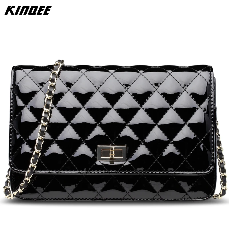 Patent Leather Chains Women Messenger Bag Minaudiere Classic Diamond