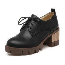 DoraTasia Big Size 34-43 Lace Up Thick High Heel Shoes Woman Fashion PU Leather Platform Pumps Women Ladies Casual Shoes