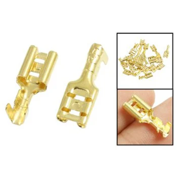 

IMC Hot 20 Pcs Gold Tone Brass Crimp Terminal 6.7mm Female Spade Connectors
