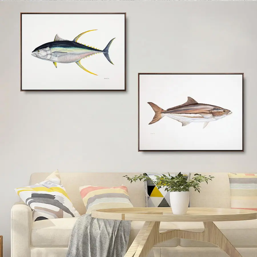 Украшение дома печать холст стены искусства картины плакаты, постеры Горизонтальный Прямоугольник реалистичные рыбы отпечатки пальцев Сардины