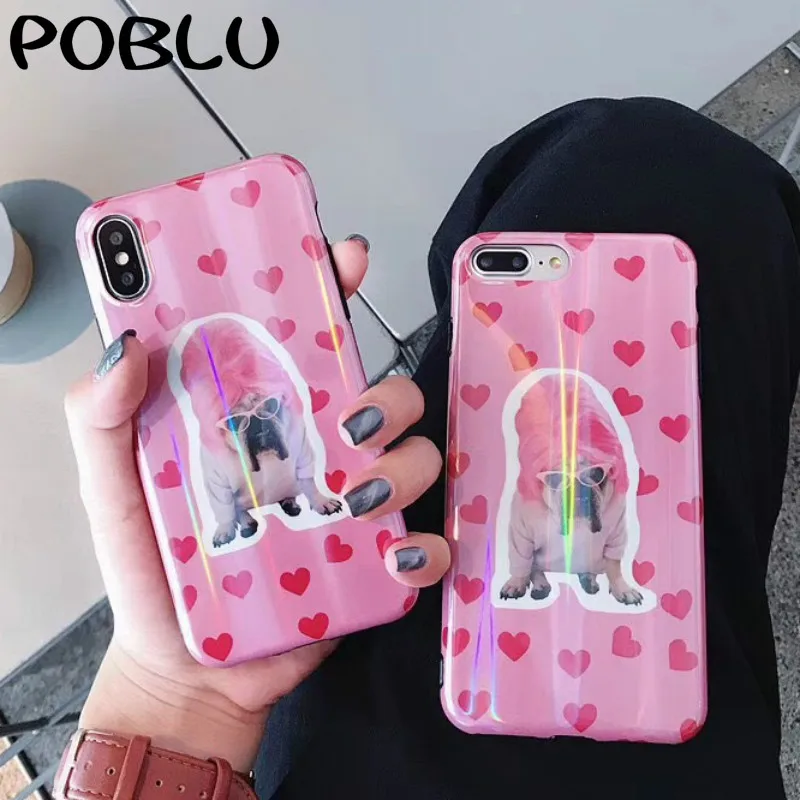POBLU Cute Shar Pei Dog Animal Cases For iphone 6s 7 8 plus Blue Ray Golssy Soft Back Cover XS Max XR Slim Protective |