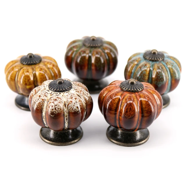 Special Offers 1pcs Ceramic Kitchen Cabinet Pumpkin knobs Cupboard Door Drawer Locker Colorful Furniture Pull Handle  