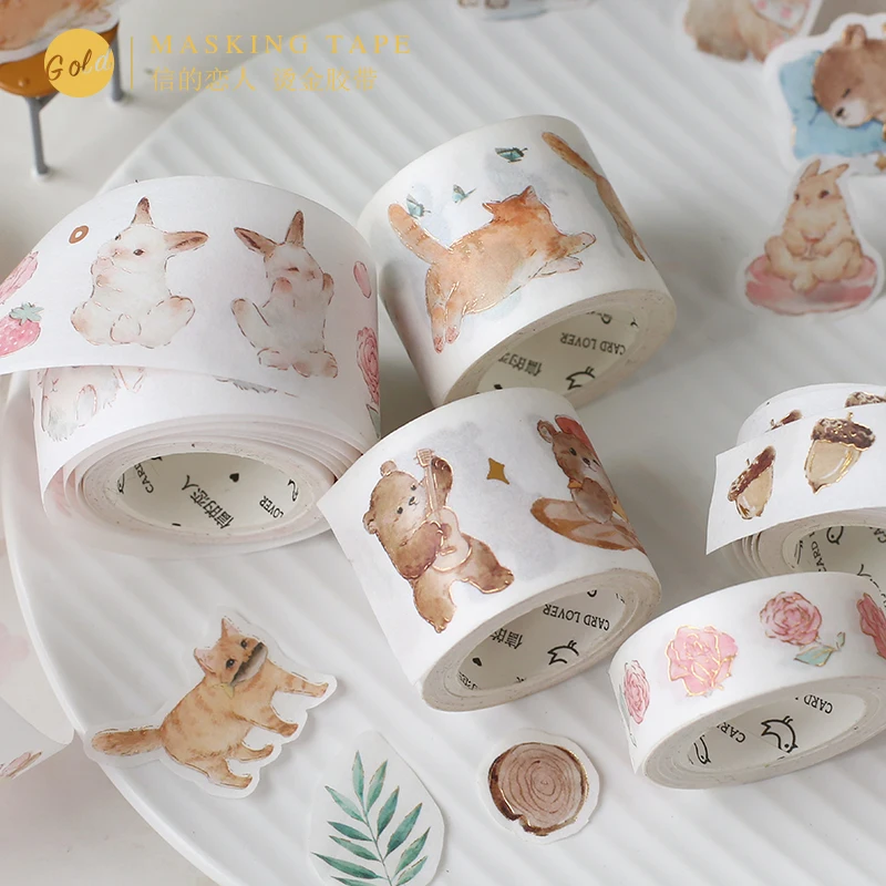 

Kawaii Forest Animal Series Color Washi Masking Tape Release Paper Stickers Scrapbooking Stationery flower Decorative Tape