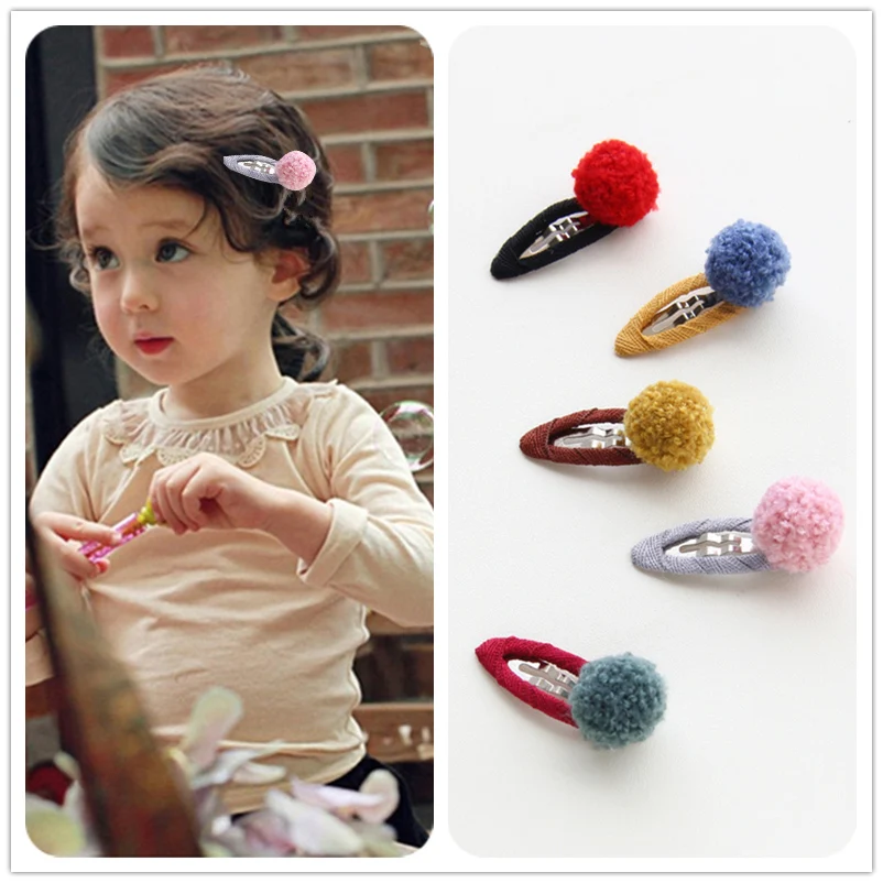 

2pcs/lot Multicolor toddlers Girl Boutique Hair BB Clips Barrettes Fashion tiny flower ball snap clip kids Hair Accessories