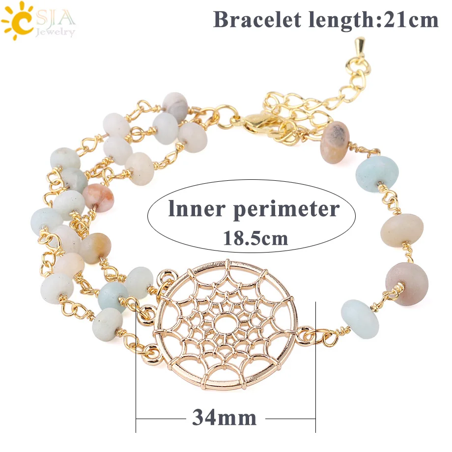 CSJA, матовый браслет из натурального амазонита, Ловец снов, Monternet, полый, Ловец снов, многослойные браслеты для женщин и девушек, F756