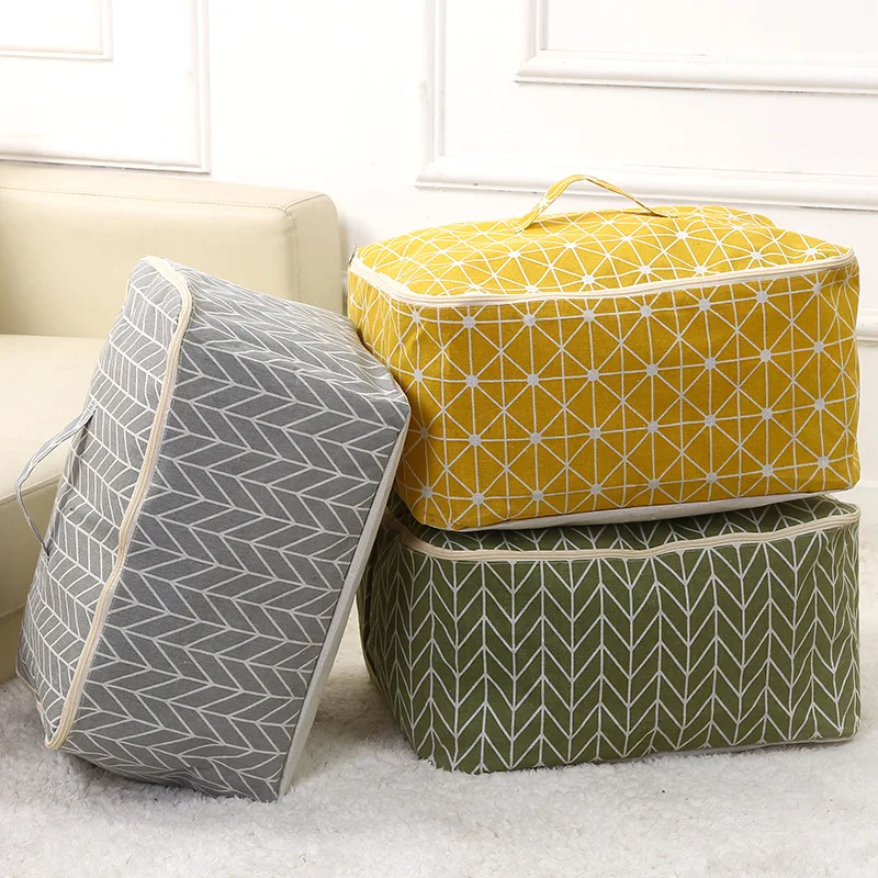 

Cotton Linen Foldable Storage Bag Clothes Blanket Quilt Closet Storage Under Bed Storage Bins Box Organizer Travel Folding Bag