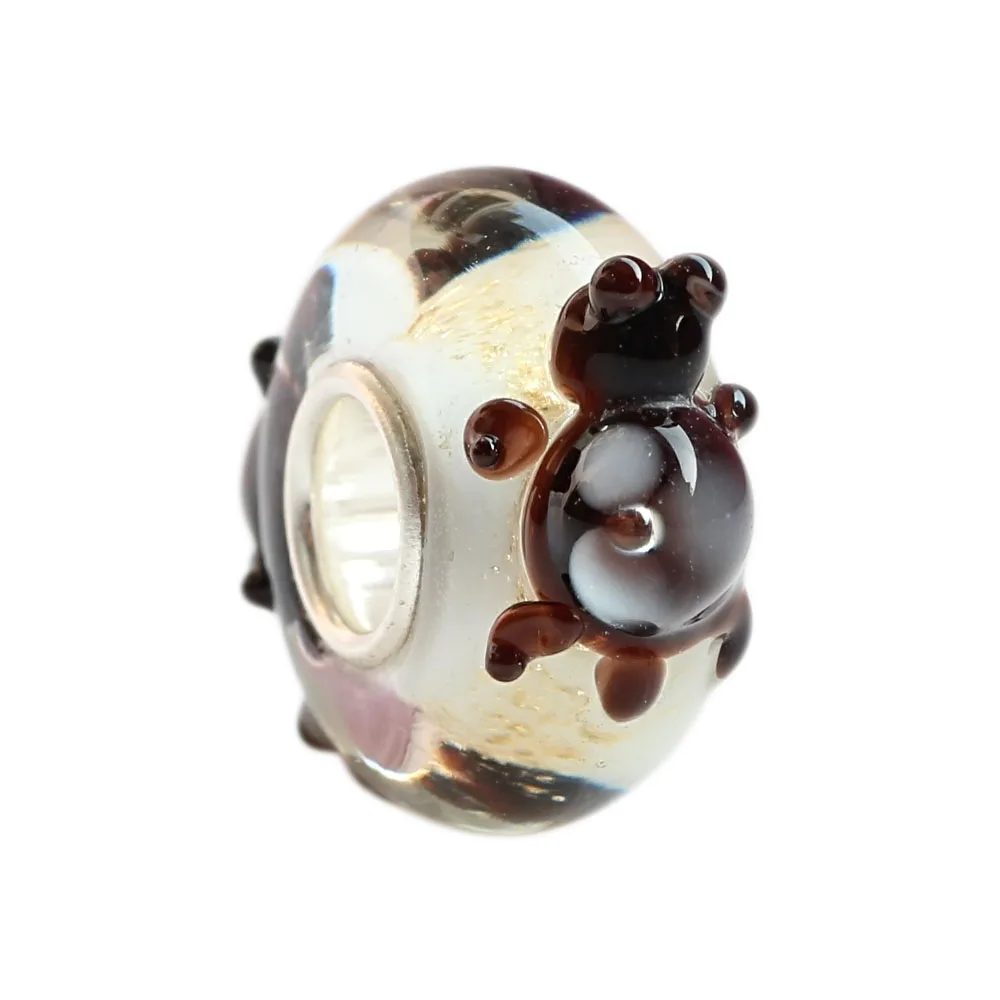 

925 Sterling Silver With Tortoise Glass Bead Charms Compatible Fit Troll European Brand Beads For Jewelry Making Gift For Woman