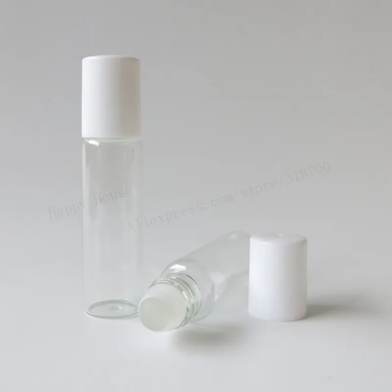 

30pcs/lot 10ml clear glass roll on bottle with white lids, 10cc transparent roll-on bottle, essential oil use,cosmetic packing
