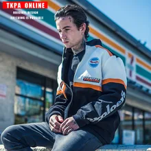 

TKPA Vintage Color Block Coaches Jackets Men Printed Patchwork Biker Jacket Hip Hop Casual Skateboard Fashion Streetwear