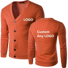 Любой пользовательский логотип для Мужской Повседневный свитер с принтом бренда с v-образным вырезом на пуговицах тонкий свитер мужской сплошной цвет свитера в стиле Харадзюку