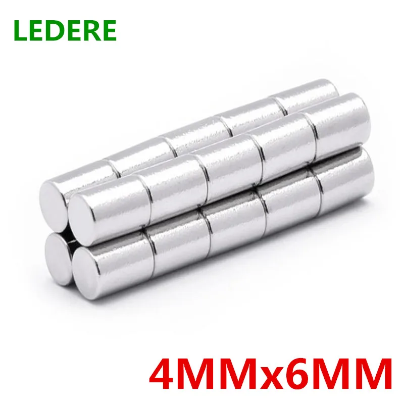 LEDERE 100 шт. 4x6 небольших круглых неодимовые магниты NdFeB 4 мм x 6 N35 супер мощный
