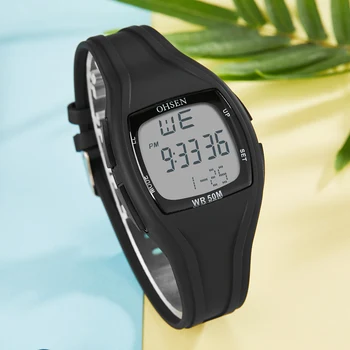 

Top Ohsen Women Lady Waterproof Sport Digital Wristwatch Black Silicone Strap Fashion Electronic Alarm Clock relogio feminino