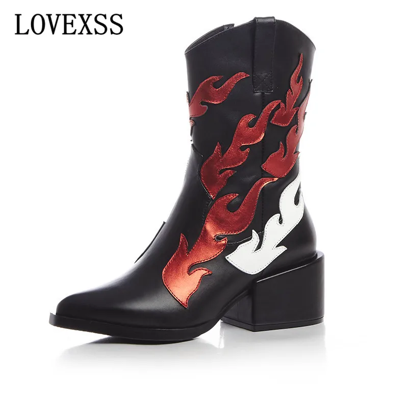 

LOVEXSS Woman Genuine Leather Ankle Boots Autumn Winter High Heeled Pointed Toe Cow Leather Woman Work Boots Black Shoes 34 - 40
