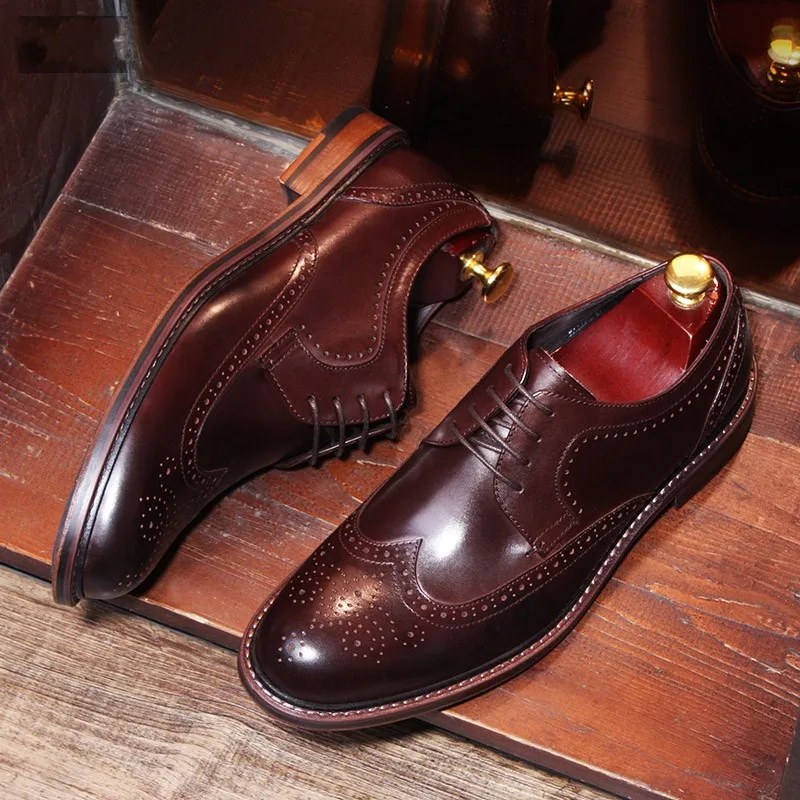 Мужские туфли Броги из воловьей кожи в британском стиле|shoes hombre|shoes businessshoes style |
