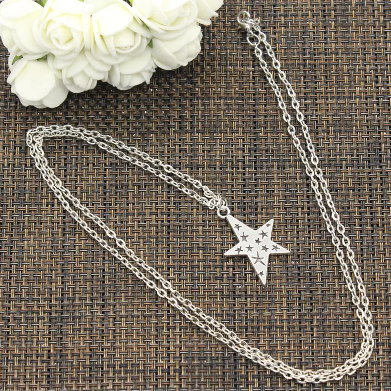 

New Fashion Necklace star pentagram 28x21mm Silver Pendants Short Long Women Men Colar Gift Jewelry Choker